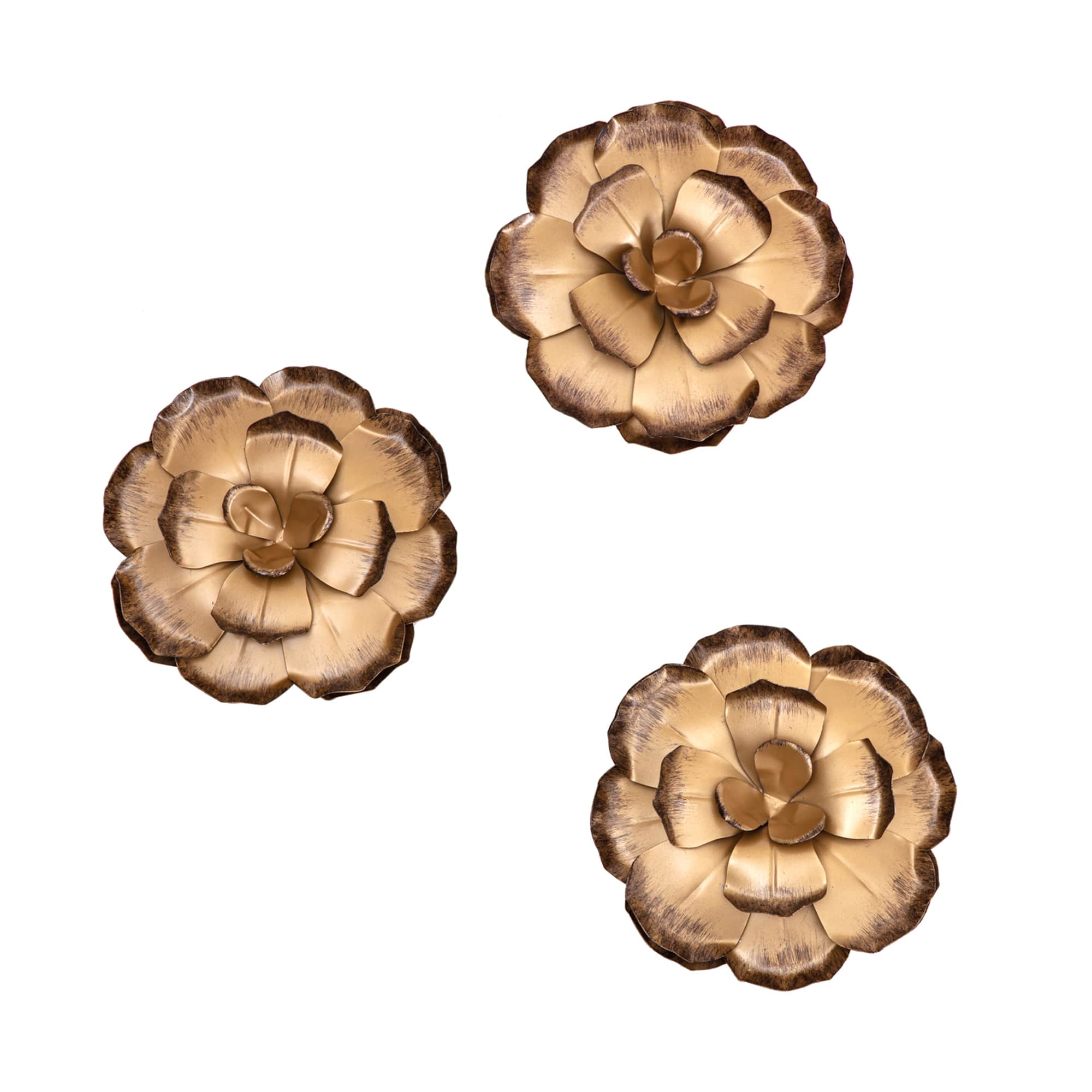 Habitat Decor Zinnias Bronze Flower Metal Wall Art Set